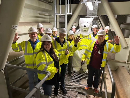 Group enjoys meeting BEAR's bear inside the deck of the Queensferry Crossing
